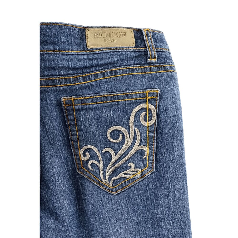 Rich Cow Jeans Women's 28x30 Skinny Distressed Embroidered Bling Pocket Y2K